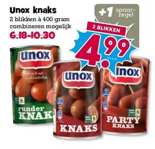 Unox knaks 2 blikken à 400 gram combineren mogelijk +1 spaarzegel 2 blikken