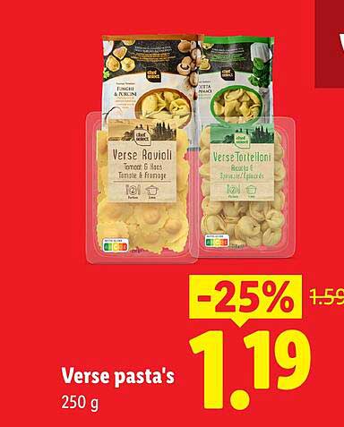 Verse pasta's 250 g -25%