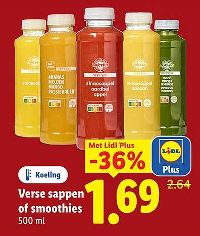 Verse sappen of smoothies 500 ml -36%