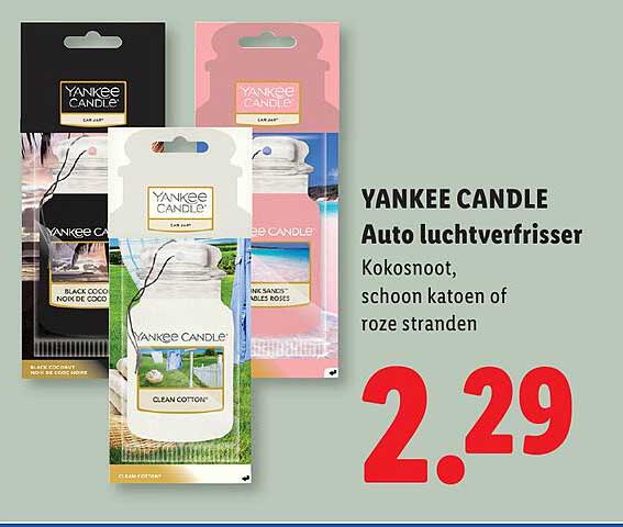 YANKEE CANDLE Auto luchtverfrisser Kokosnoot, schoon katoen of roze stranden