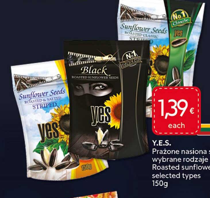 Y.E.S. Prażone nasiona słonecznika wybrane rodzaje Roasted sunflower selected types 150g
