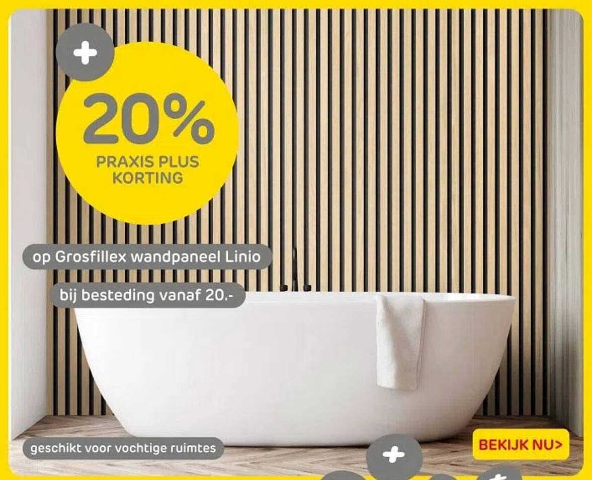 20% PRAKIS PLUS KORTING op Grosfillex wandpaneel Linio bij besteding vanaf 20.-