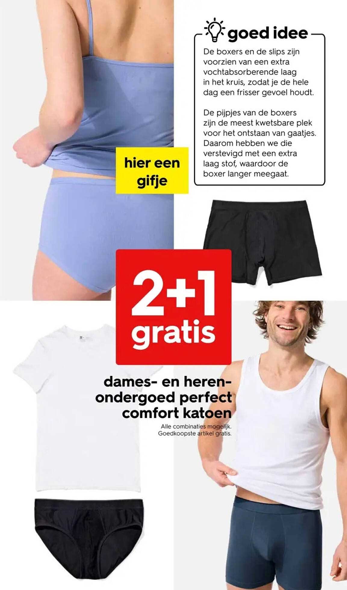 2+1 gratis dames- en herenondergoed perfect comfort katoen