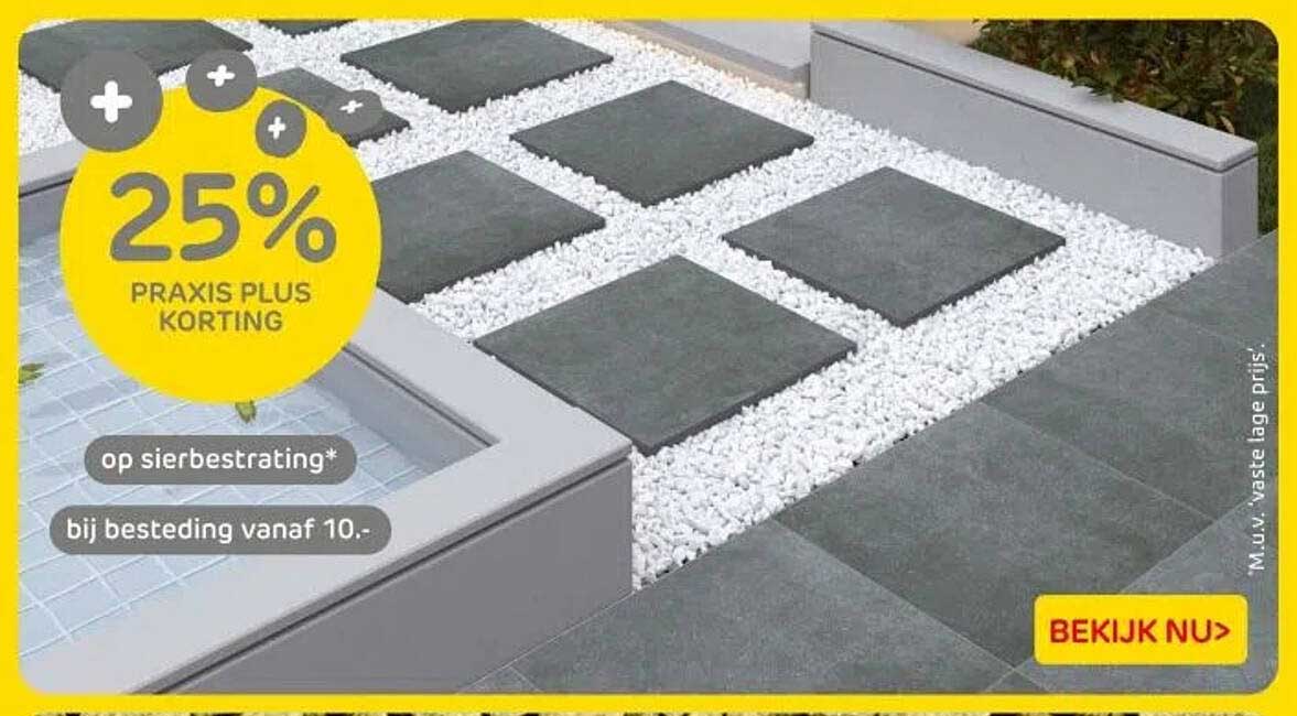 25% PRAKIS PLUS KORTING op sierbestrating* bij besteding vanaf 10.-