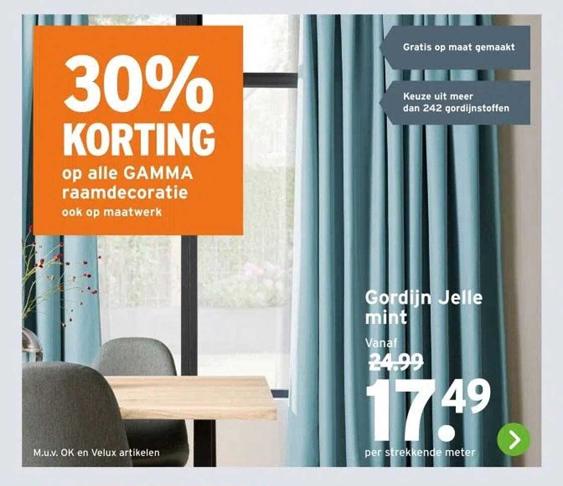 30% KORTING op alle GAMMA raambekledingen ook op maatwerk