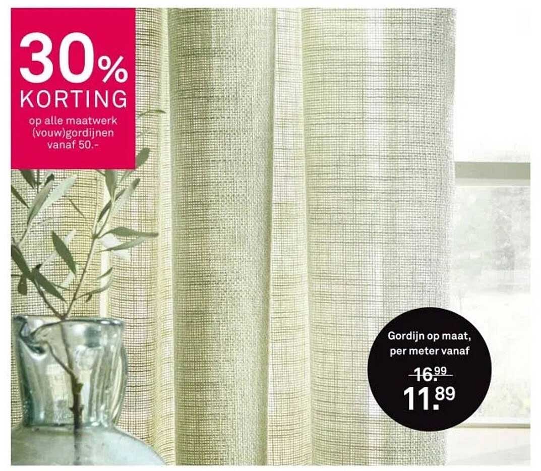 30% KORTING op alle maatwerk (vouw)gordijnen vanaf 50.-