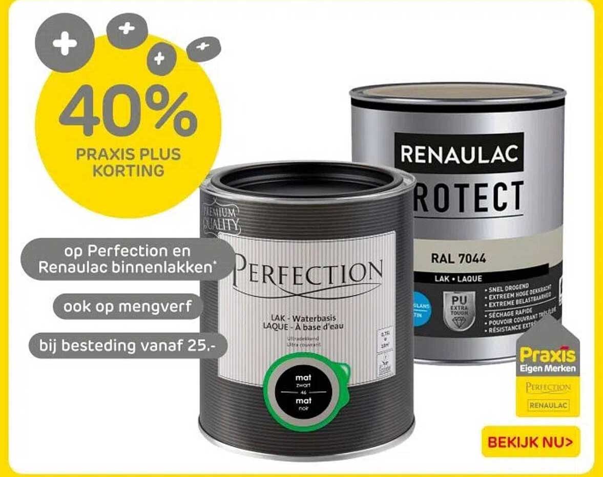 40% PRAKSIS PLUS KORTING op Perfection en Renaualc binnenlakken
