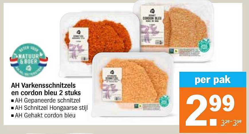 AH Varkensschnitzels en cordon bleu 2 stuks