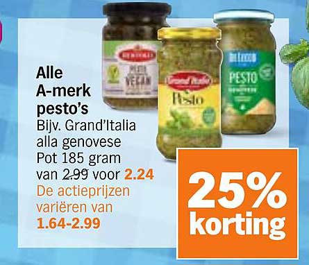 Alle A-merk pesto's Bijv. Grand'Italia alla genovese Pot 185 gram van 2.99 voor 2.24