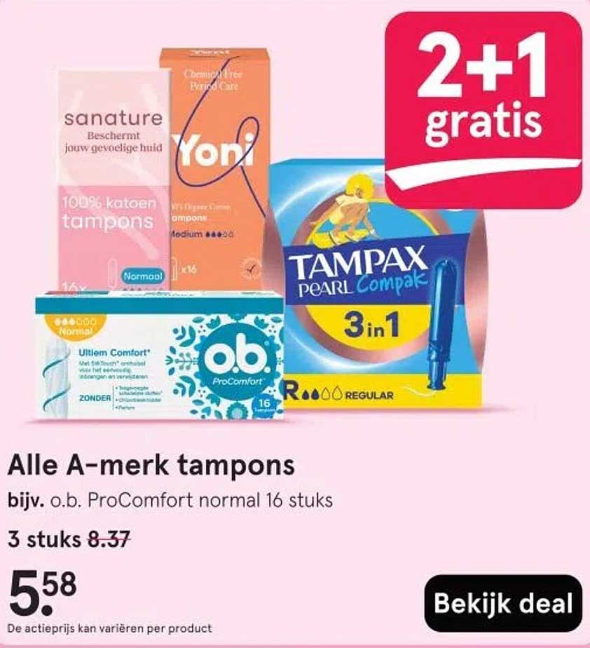 Alle A-merk tampons bijv. o.b. ProComfort normal 16 stuks