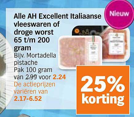 Alle AH Excellent Italiaanse vleeswaren of droge worst 65 t/m 200 gram