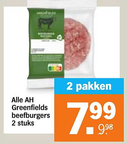 Alle AH Greenfields beefburgers 2 stuks