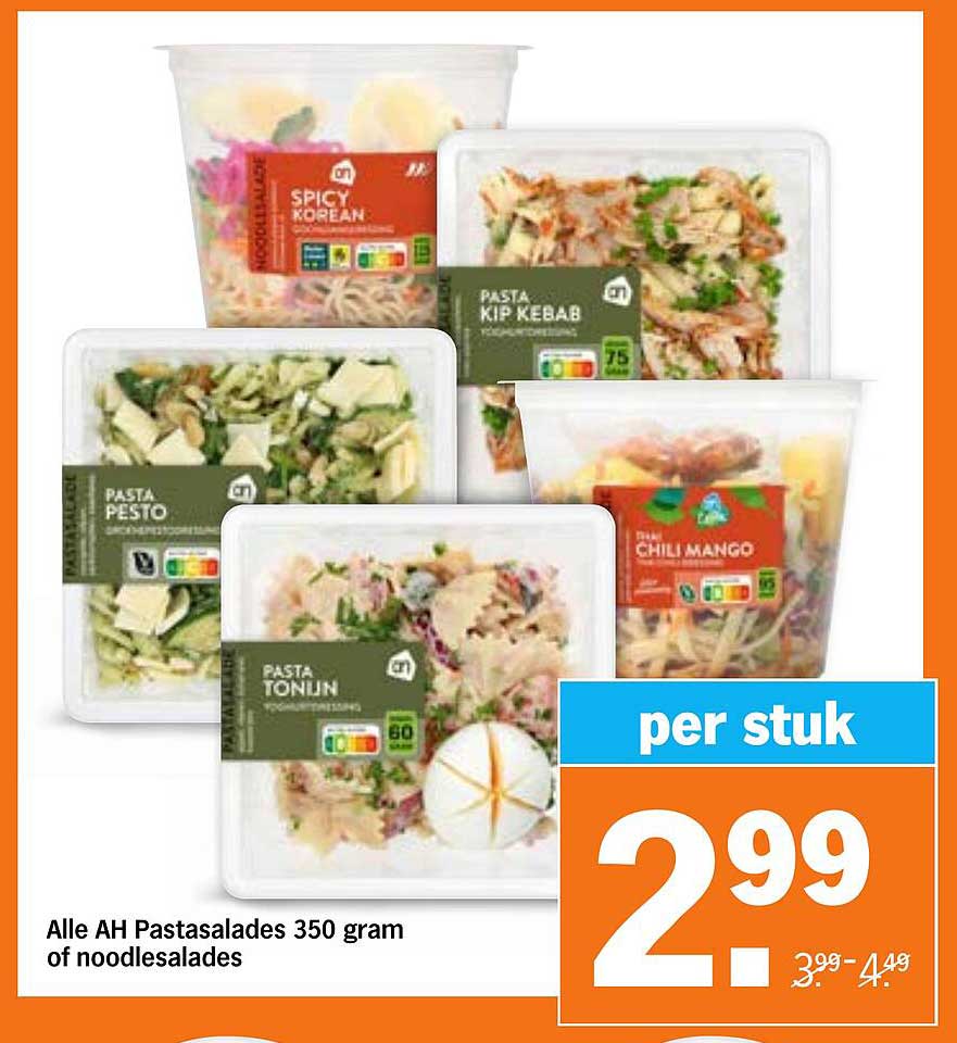 Alle AH Pastasalades 350 gram of noodlesalades