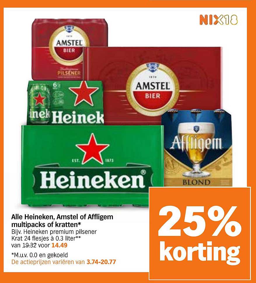 Alle Heineken, Amstel of Affligem multipacks of kratten*