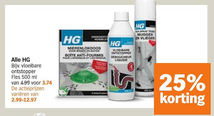Alle HG Bijv. vloeibare ontstopper Fles 500 ml van 4.99 voor 3.74