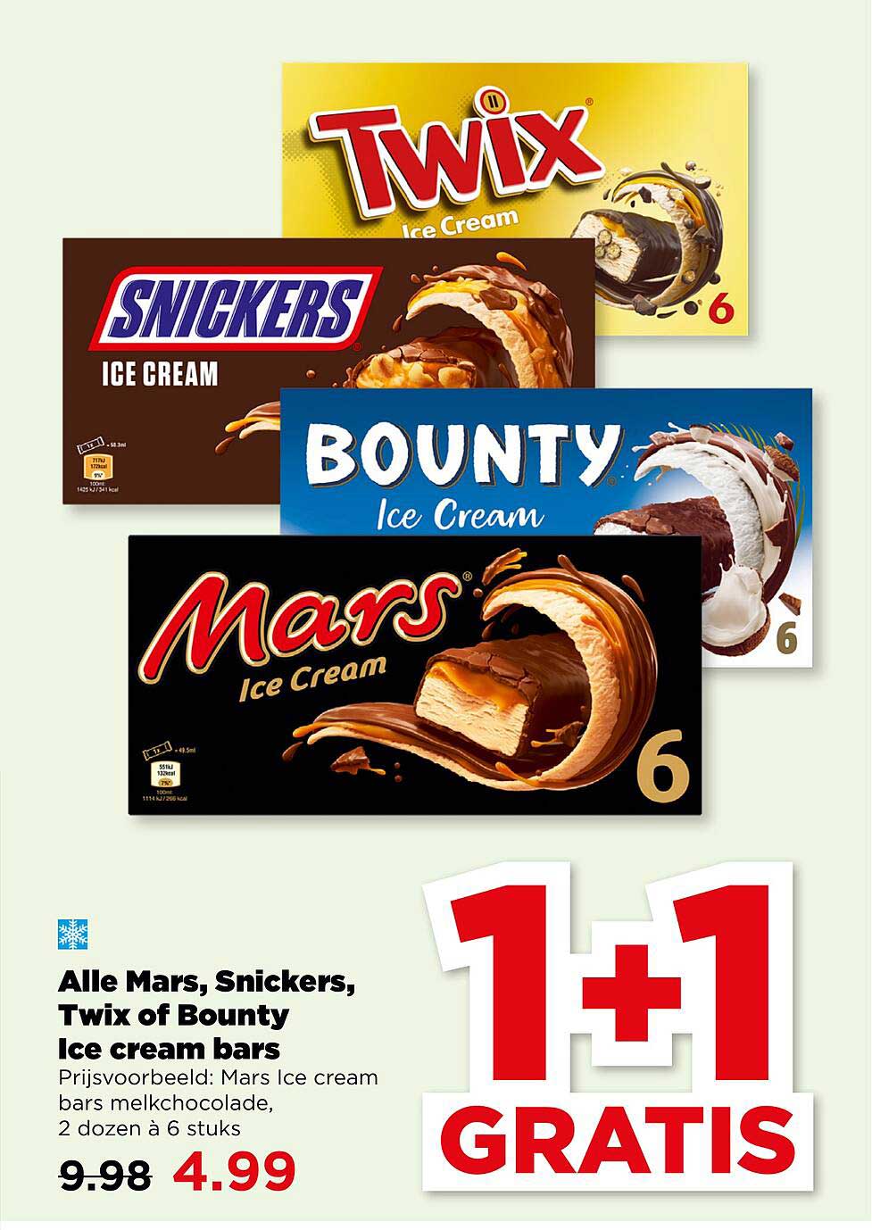 Alle Mars, Snickers, Twix of Bounty Ice cream bars