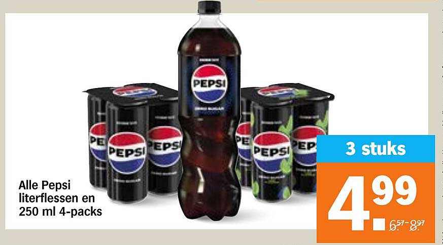 Alle Pepsi literflessen en 250 ml 4-packs