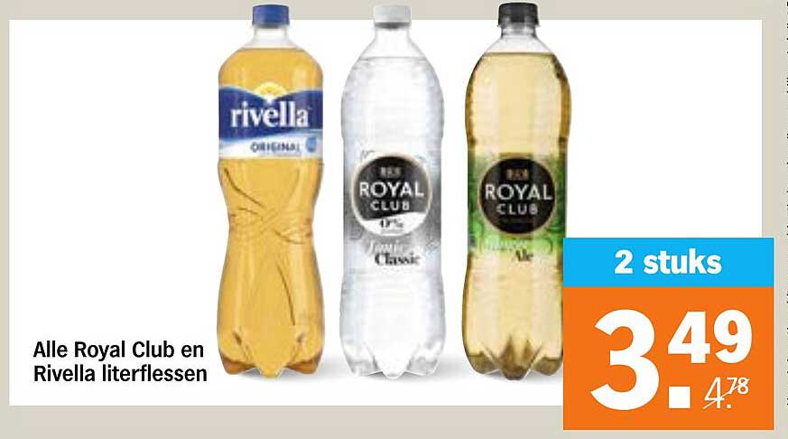 Alle Royal Club en Rivella literflessen