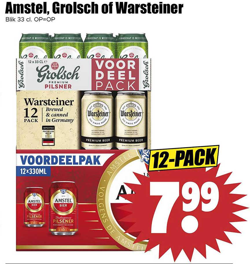 Amstel, Grolsch of Warsteiner 12-PACK