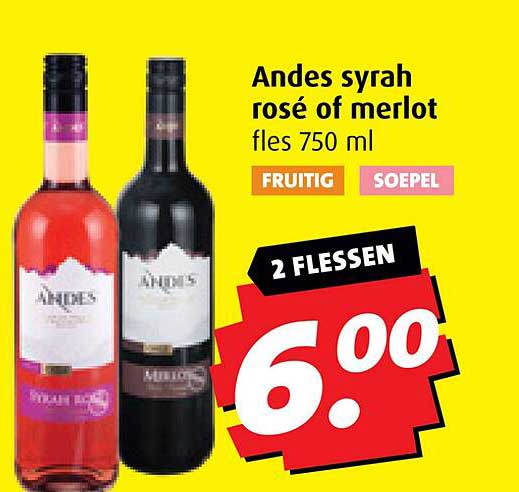 Andes syrah rosé of merlot fles 750 ml