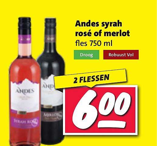 Andes syrah rosé of merlot fles 750 ml