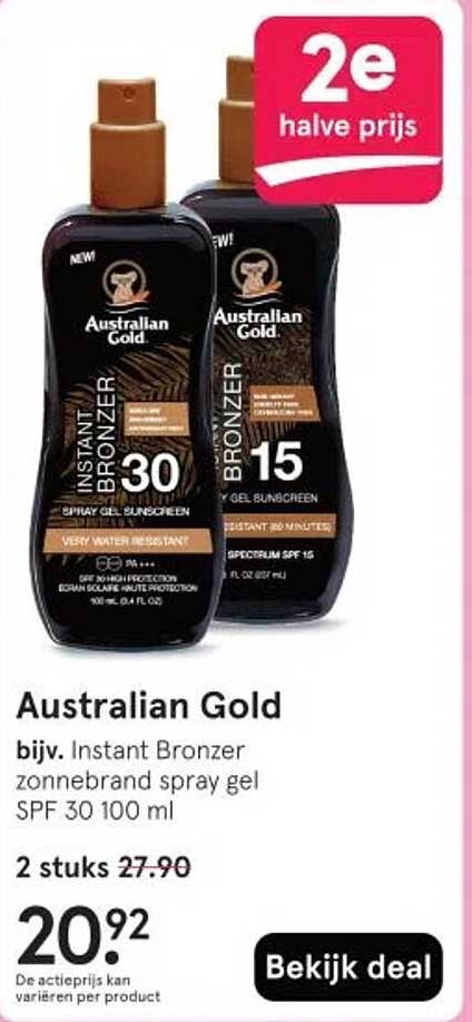 Australian Gold - Instant Bronzer zonnebrand spray gel SPF 30 100 ml