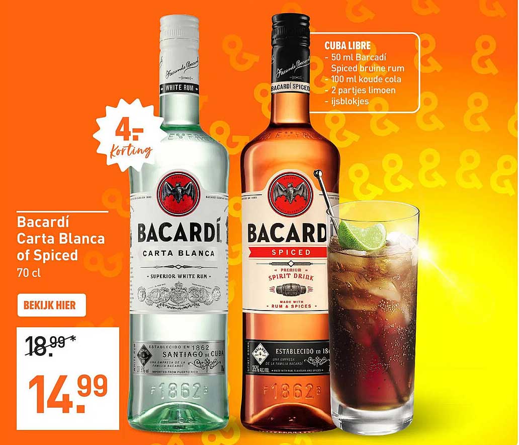Bacardí Carta Blanca of Spiced 70 cl