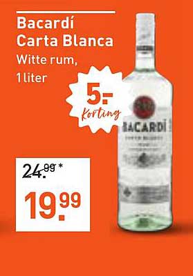 Bacardí Carta Blanca Witte rum, 1 liter