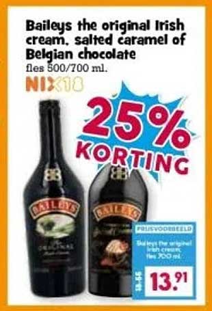 Baileys the original Irish cream, salted caramel of Belgian chocolate fles 500/700 ml.