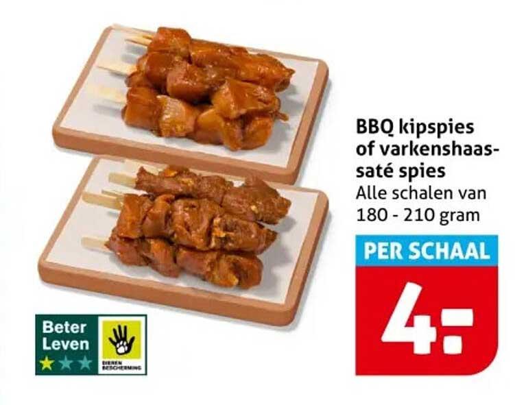 BBQ kipspies of varkenshaas-saté spies