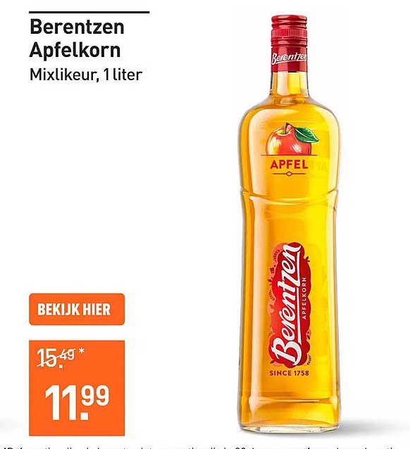 Berentzen Apfelkorn Mixlikeur, 1 liter