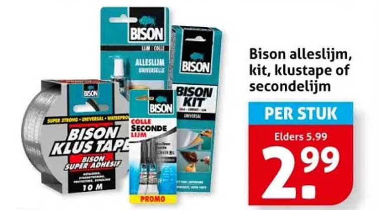 Bison alleslijm, kit, klustape of secondelijm