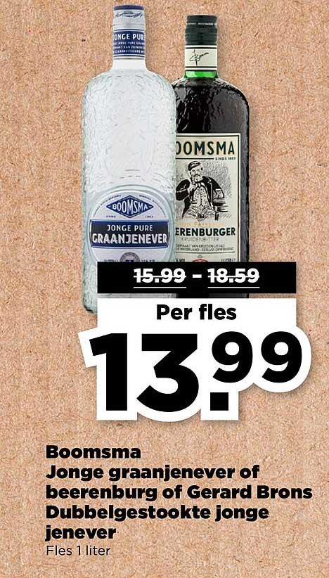 Boomsma Jonge graanjenever of beerenburg of Gerard Brons Dubbelgestookte jong jenever