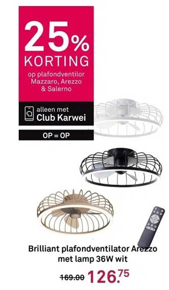 Brilliant plafondventilator Arezzo met lamp 36W wit