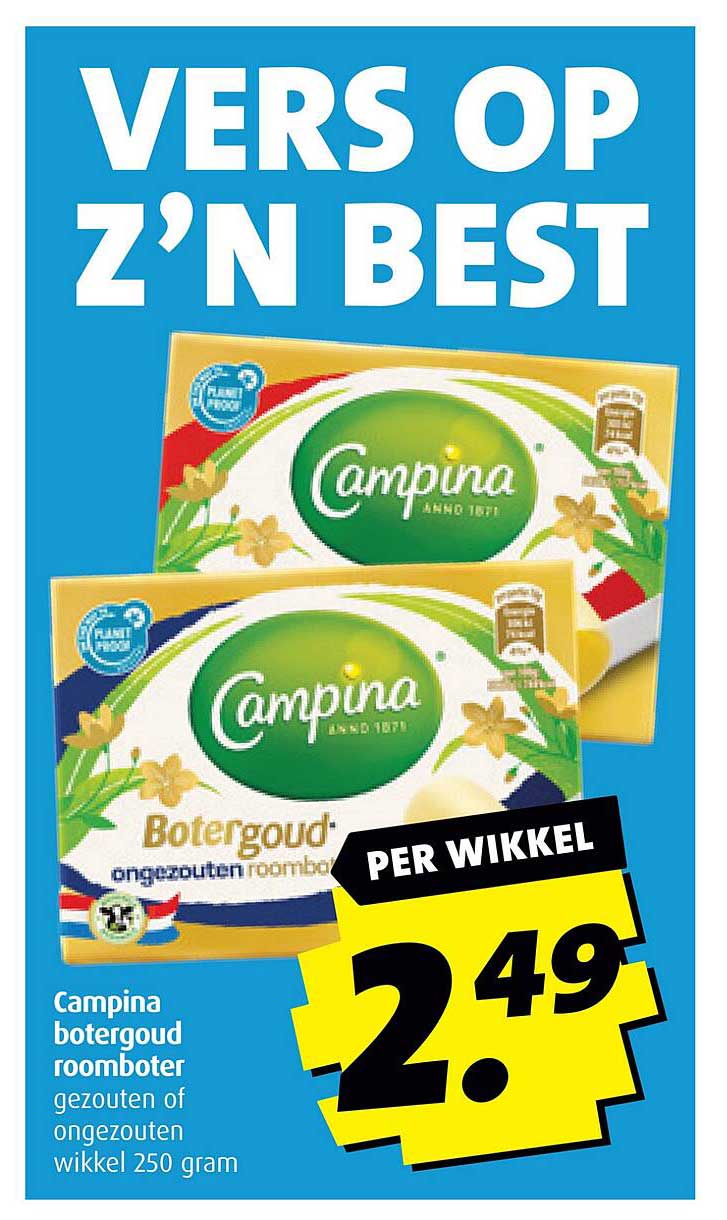 Campina botergoud roomboter gezouten of ongezouten wikkel 250 gram