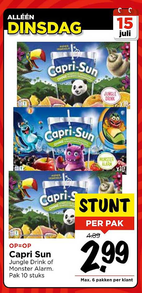 Capri Sun Jungle Drink of Monster Alarm. Pak 10 stuks.