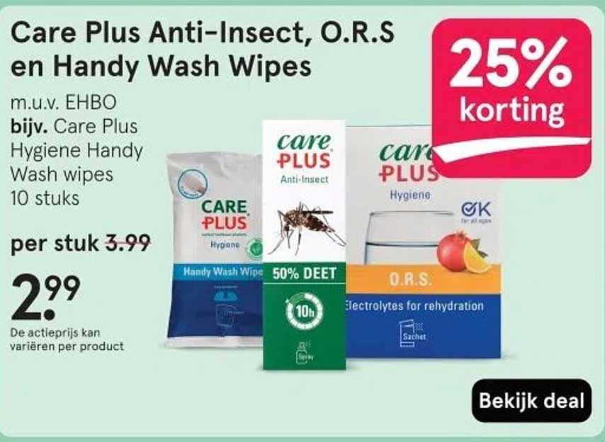 Care Plus Anti-Insect, O.R.S en Handy Wash Wipes