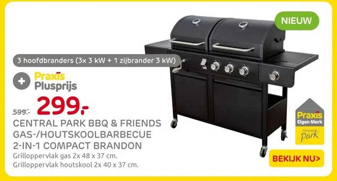 CENTRAL PARK BBQ & FRIENDS GAS-/HOUTSKOOLBARBECUE 2-IN-1 COMPACT BRANDON