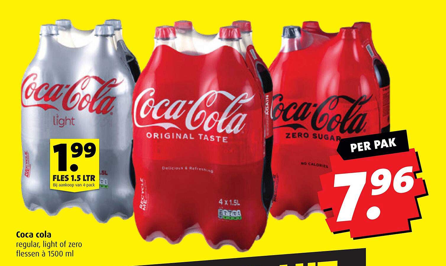 Coca cola regular, light of zero flessen à 1500 ml