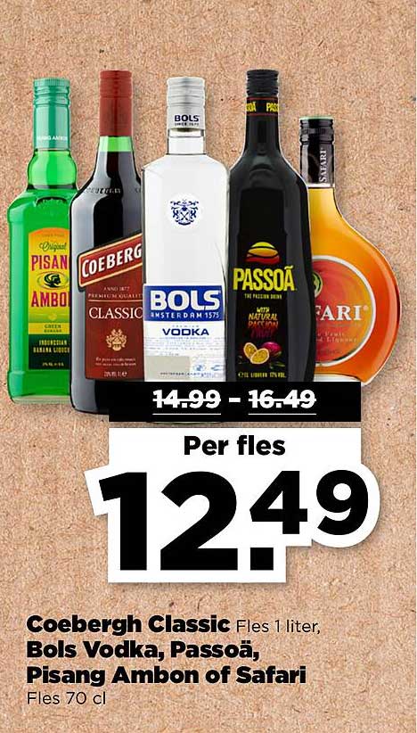 Coebergh Classic Fles 1 liter, Bols Vodka, Passoã, Pisang Ambon of Safari Fles 70 cl