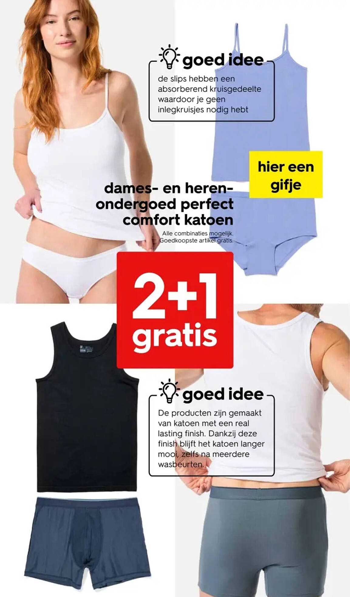 dames- en heren-ondergoed perfect comfort katoen 2+1 gratis