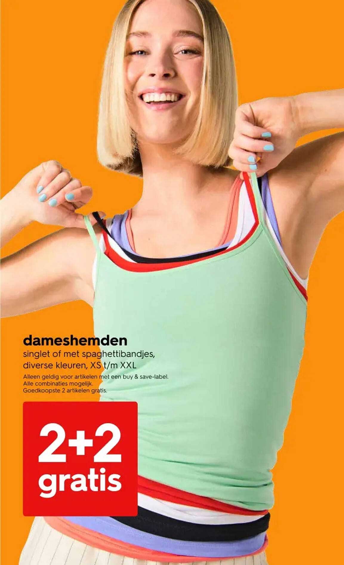 dameshemden singlet of met spaghettibandjes, diverse kleuren, XS t/m XXL