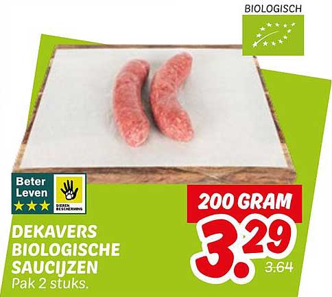 DEKAVERS BIOLOGISCHE SAUCIZEN Pak 2 stuks.
