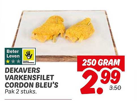 DEKAVERS VARKENSFILET CORDON BLEU'S Pak 2 stuks.