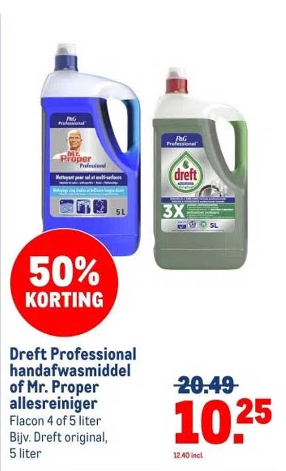 Dreft Professional afwasmiddel of Mr. Proper allesreiniger