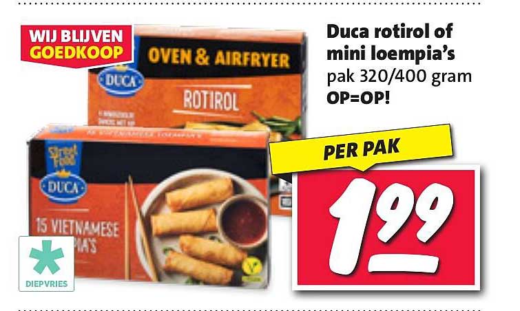 Duca rotiral of mini loempia’s pak 320/400 gram OP=OP!