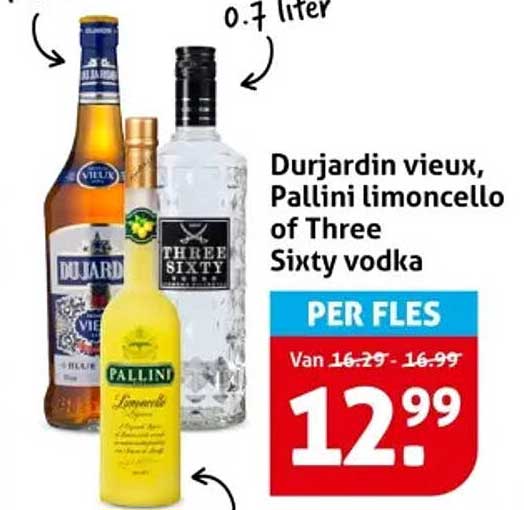 Durjardin vieux, Pallini limoncello of Three Sixty vodka