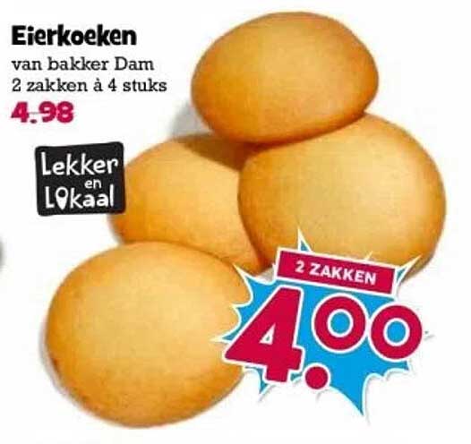 Eierkoeken van bakker Dam 2 zakken à 4 stuks