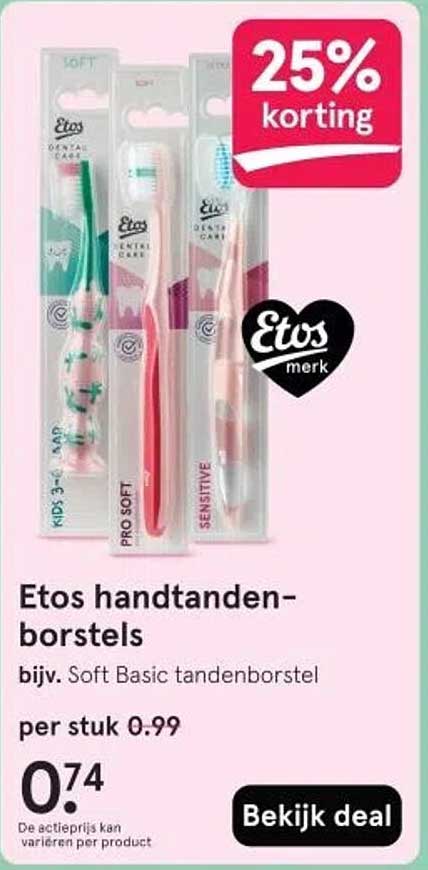 Etos handtanden-borstels bijv. Soft Basic tandenborstel