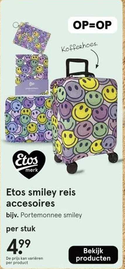 Etos smiley reis accessoires bijv. Portemonnee smiley